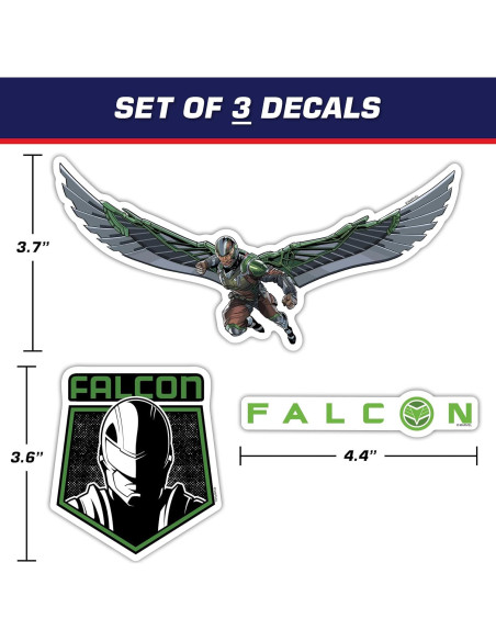 Set de 3 Calcomanías Capitán América Halcón Verde - Vinilo Premium