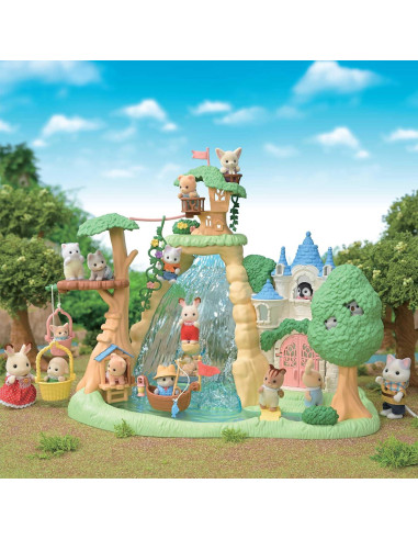 Cascadas del Bosque Secreto Calico Critters con Bebé Husky
