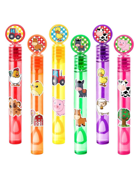 24 Varitas de Burbuja de Animales de Granja - Favor de Fiesta