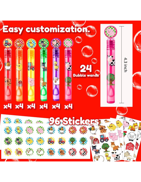 24 Varitas de Burbuja de Animales de Granja - Favor de Fiesta