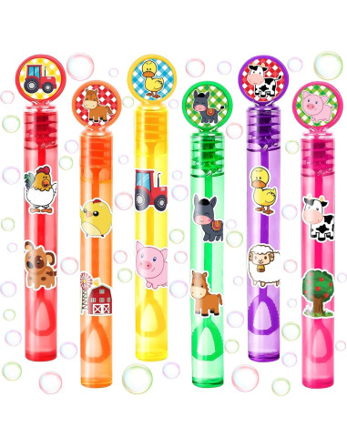 24 Varitas de Burbuja de Animales de Granja - Favor de Fiesta