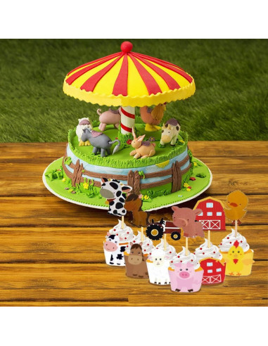 48 Fundas y Decoraciones de Cupcakes Animales de Granja