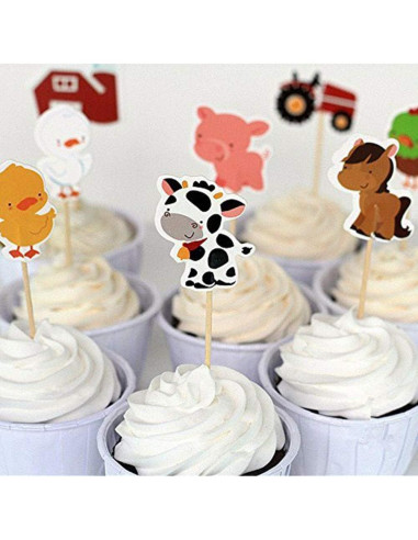 48 Fundas y Decoraciones de Cupcakes Animales de Granja