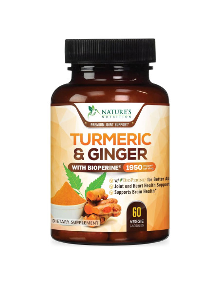 Suplemento de Cúrcuma y Curcumina 1950mg - Jengibre y BioPerine Suplemento de Cúrcuma y Curcumina 1950mg - Jengibre y BioPerine
