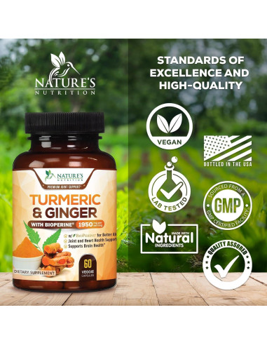 Suplemento de Cúrcuma y Curcumina 1950mg - Jengibre y BioPerine