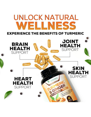 Suplemento de Cúrcuma y Curcumina 1950mg - Jengibre y BioPerine