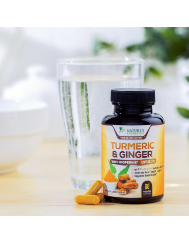 Suplemento de Cúrcuma y Curcumina 1950mg - Jengibre y BioPerine