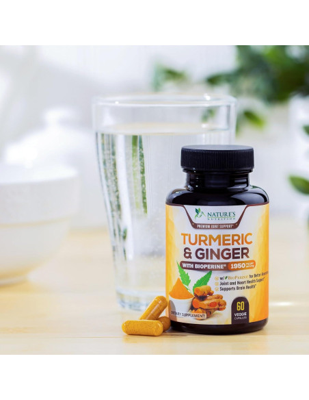 Suplemento de Cúrcuma y Curcumina 1950mg - Jengibre y BioPerine Suplemento de Cúrcuma y Curcumina 1950mg - Jengibre y BioPerine