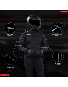 Chaqueta de Moto WD Vegas Lady Impermeable Ajustable Negro X-Pequeño 2