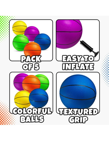 Juego de Mini Baloncesto Bedwina - 5 Balones 15 cm con Bomba