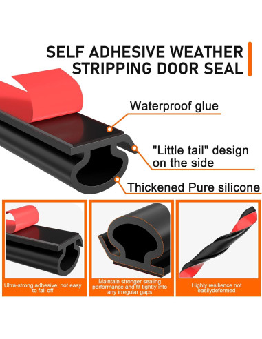 Sellador de Puerta Autoadhesivo Ormein 7m Silicona Negro 1cm