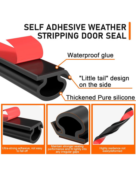 Sellador de Puerta Autoadhesivo Ormein 7m Silicona Negro 1cm Sellador de Puerta Autoadhesivo Ormein 7m Silicona Negro 1cm