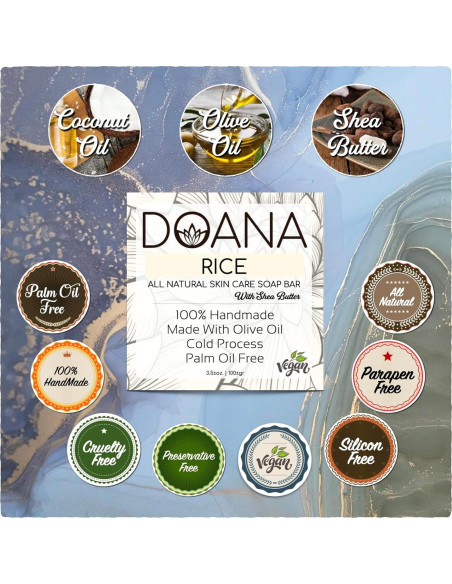 Barra de Jabón de Arroz Doana 99g - Vegano con Manteca de Karité