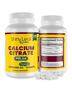 Tabletas de Calcio Shiny Leaf 600 mg con Vitamina D3 - 120 Ct