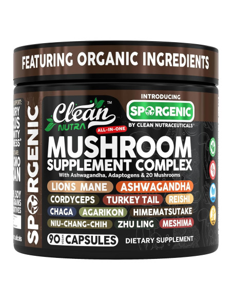 Suplemento de Champiñones Orgánicos Clean Nutra 90 Cápsulas