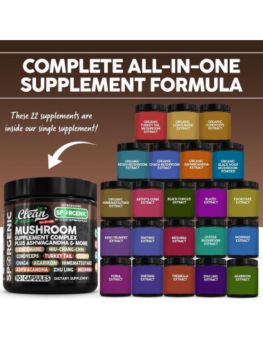 Suplemento de Champiñones Orgánicos Clean Nutra 90 Cápsulas