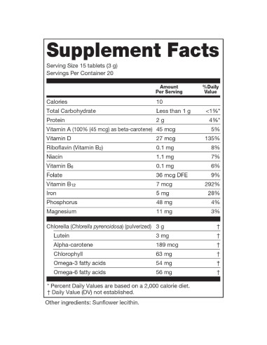 Sun Chlorella Suplemento 200 mg 300 Tabletas Clorofila B12