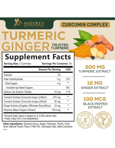 Gomitas de Cúrcuma Curcumina y Jengibre - 60 Unidades
