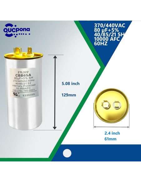 Capacitor QUCpona 80uF 440V para HVAC y Motores 27L322