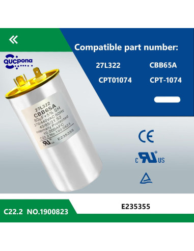 Capacitor QUCpona 80uF 440V para HVAC y Motores 27L322