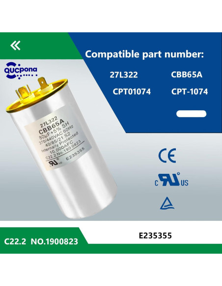 Capacitor QUCpona 80uF 440V para HVAC y Motores 27L322