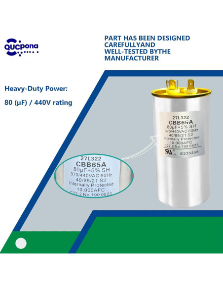 Capacitor QUCpona 80uF 440V para HVAC y Motores 27L322