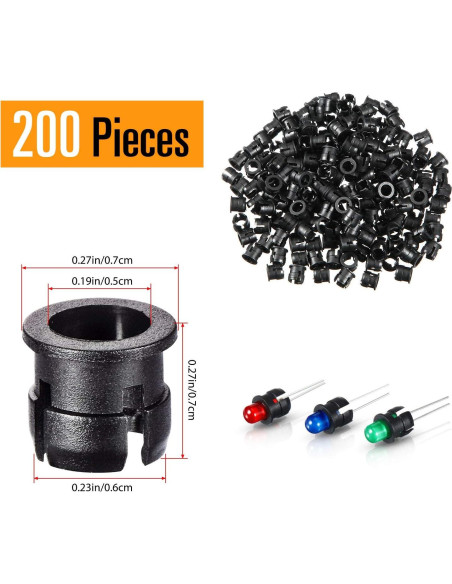 Mudder 200 Clips Soporte LED 5 mm Plástico Negro