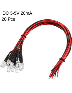 20 Piezas LED 5mm Verde Esmeralda Pre Cableado uxcell 2