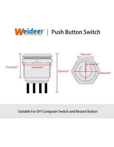 Interruptor de Botón Momentáneo Weideer 12mm Metal Impermeable