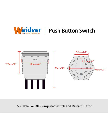 Interruptor de Botón Momentáneo Weideer 12mm Metal Impermeable Interruptor de Botón Momentáneo Weideer 12mm Metal Impermeable