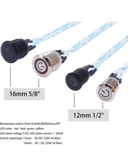 Interruptor de Botón Momentáneo Weideer 12mm Metal Impermeable Interruptor de Botón Momentáneo Weideer 12mm Metal Impermeable