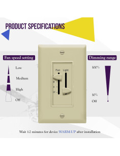 Interruptor de Luz y Ventilador ENERLITES 17001-F3 Marfil 3 Velocidades 2