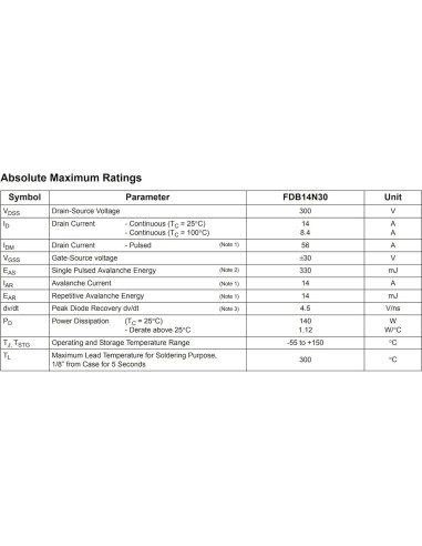 Transistor MOSFET N-Channel FDB14N30TM 300V 14A 5pcs