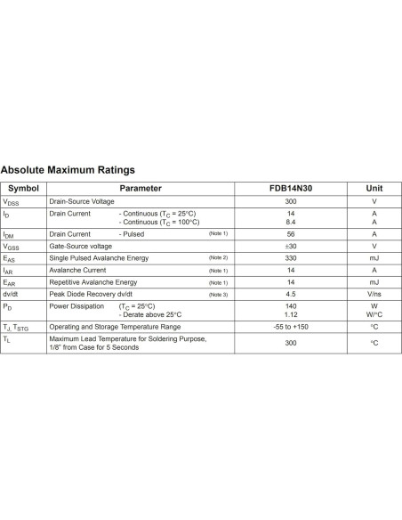 Transistor MOSFET N-Channel FDB14N30TM 300V 14A 5pcs
