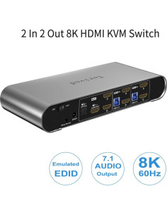 Interruptor KVM Terived 2 PCs 2 Monitores HDMI 8K 60Hz 2