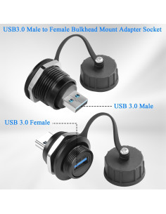 Conector USB 3.0 Impermeable QIANRENON Macho a Hembra 5Gbps 2