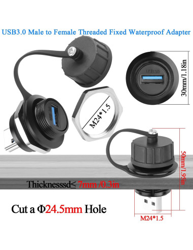 Conector USB 3.0 Impermeable QIANRENON Macho a Hembra 5Gbps