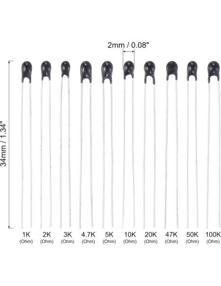 Termistores NTC uxcell 100 Pack 1K a 100K Ohm para Medición