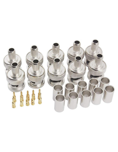 Conector BNC Macho Crimp 50 Ohm para Cable Coaxial RG8X - Paquete de 10