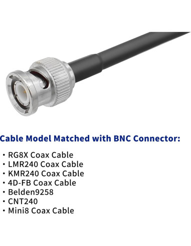 Conector BNC Macho Crimp 50 Ohm para Cable Coaxial RG8X - Paquete de 10