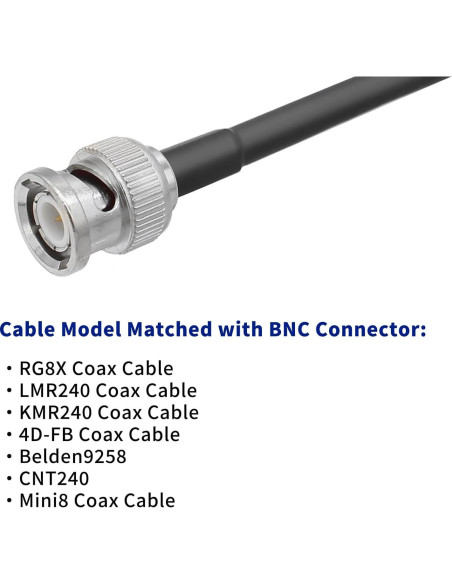 Conector BNC Macho Crimp 50 Ohm para Cable Coaxial RG8X - Paquete de 10