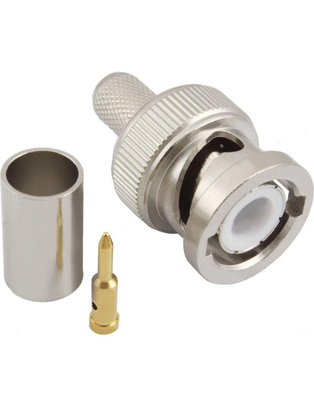 Conector BNC Macho Crimp 50 Ohm para Cable Coaxial RG8X - Paquete de 10