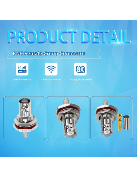 10 Conectores Crimp BNC Femenino Impermeables TUOLNK 6 GHz