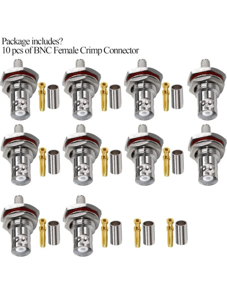 10 Conectores Crimp BNC Femenino Impermeables TUOLNK 6 GHz