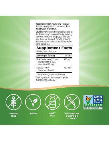 Cardo Mariano Nature's Way 60 Cápsulas 175 mg Silimarina Vegano