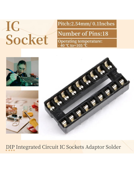 10 Pcs Zócalo DIP 18 Patas JESSINIE 2.54mm IC Circuito