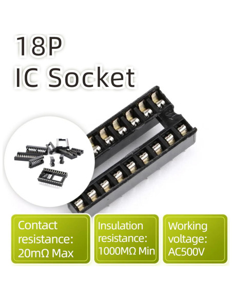 10 Pcs Zócalo DIP 18 Patas JESSINIE 2.54mm IC Circuito