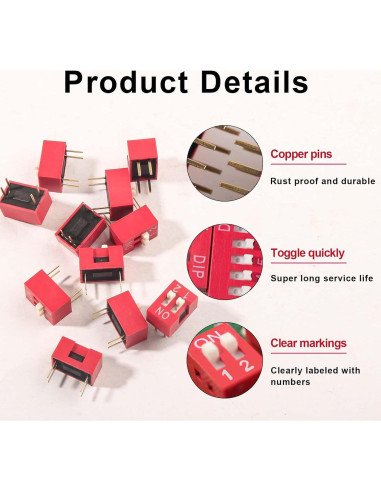 20 Interruptores Dip Deslizantes 2 Pines Juasky 2.54mm PCB