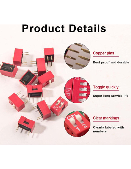 20 Interruptores Dip Deslizantes 2 Pines Juasky 2.54mm PCB
