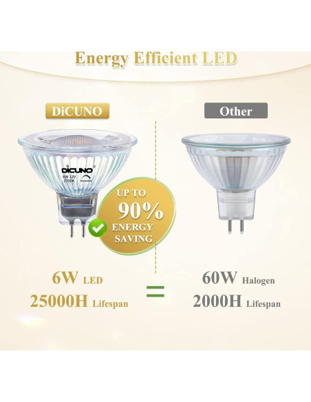 Bombilla LED DiCUNO MR16 regulable 6W 6000K GU5.3 Paquete de 10